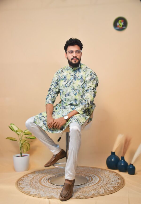 Men green digital kurta - Image 3