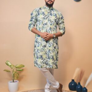Men green digital kurta