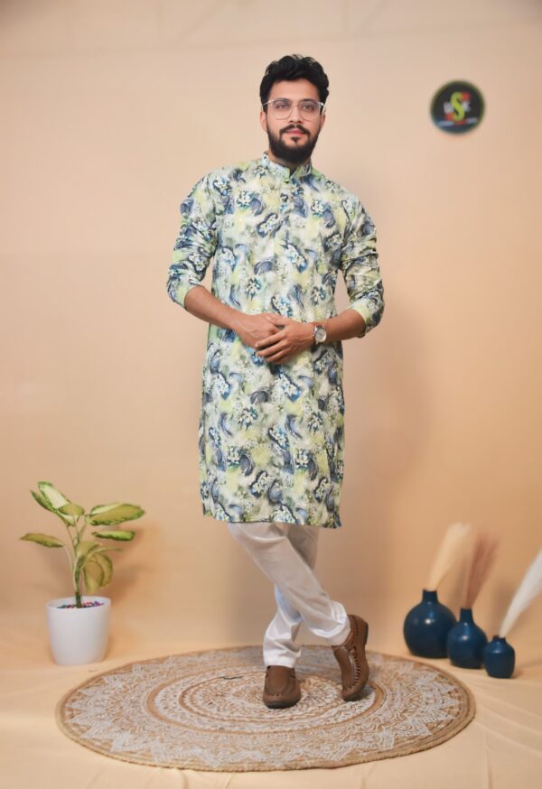 Men green digital kurta