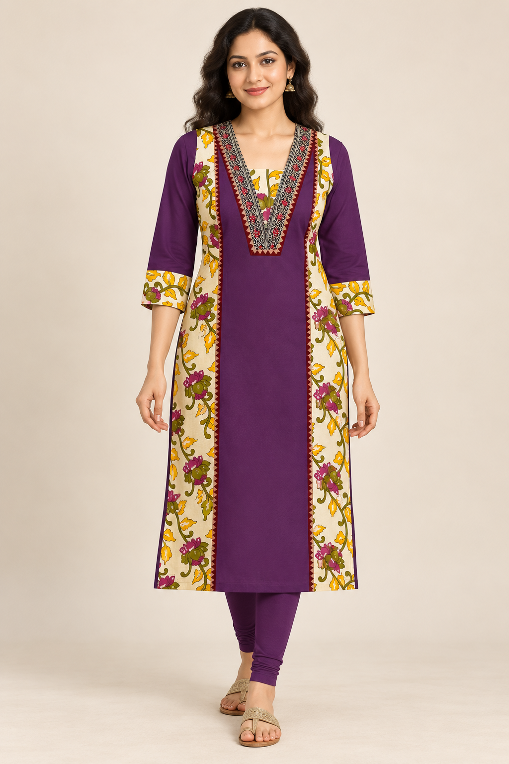 Aubergine floral kurti studio look